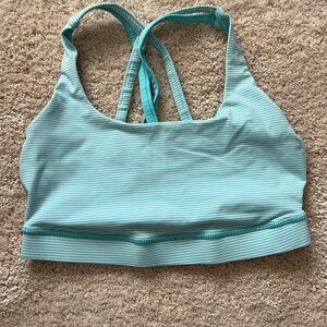 Lululemon Blue Pinstripe Sports Bra with Crisscross Straps